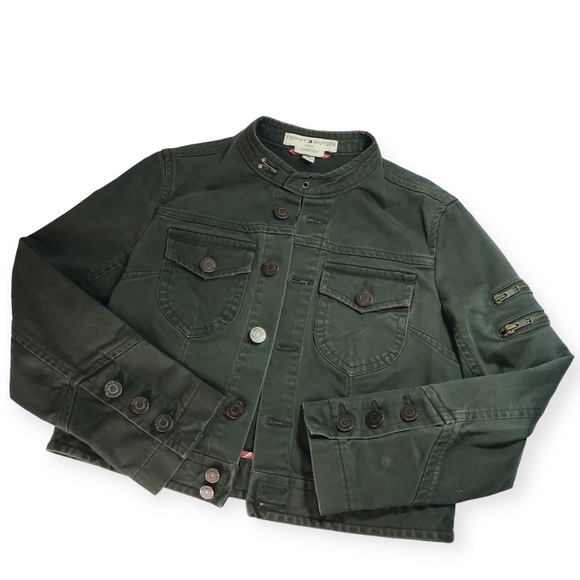 Tommy Hilfiger Army Green Short Military Utility Jacket Size 8P - Picture 5 of 16